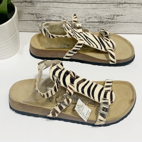 Betula by Birkenstock NWT zebra fur ankle sandals size 42 EU or 11-11.5 US - Picture 8 of 12
